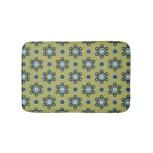 Tapis De Bain Bleu rétro et marguerites noires sur motif floral 