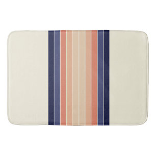 Tapis De Bain Bleu rétro et Pêche "Surfboard" rayé