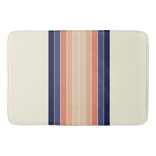 Tapis De Bain Bleu rétro et Pêche "Surfboard" rayé (Devant)