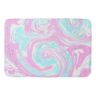 Tapis De Bain Bleu rose et Turquoise Coton Bonbons Couleurs Marb