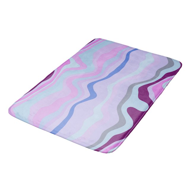 Tapis De Bain Bleu, rose et violet rayures ondulées (Angle)