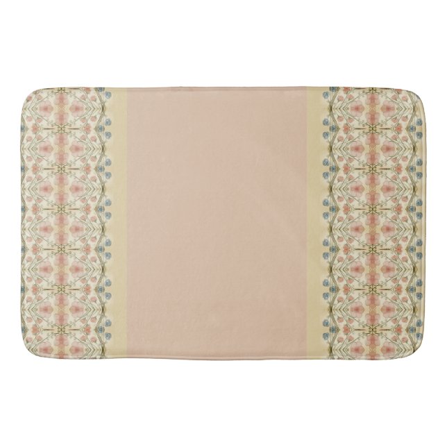 Tapis De Bain Bleu rose pâle et Floral crème (Devant)