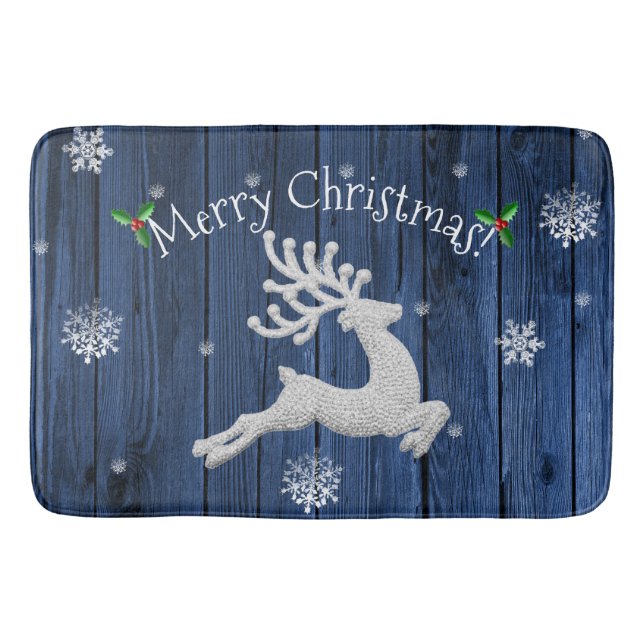 Tapis De Bain Bleu Russe de Noël Reindeer Bain Mat (Devant)