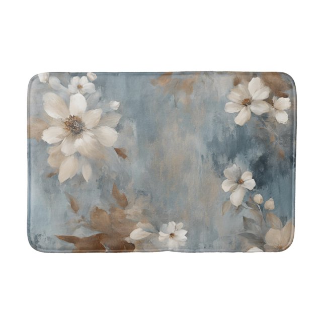 Tapis De Bain Bleu rustique Brown Cream Ferme Floral (Devant)