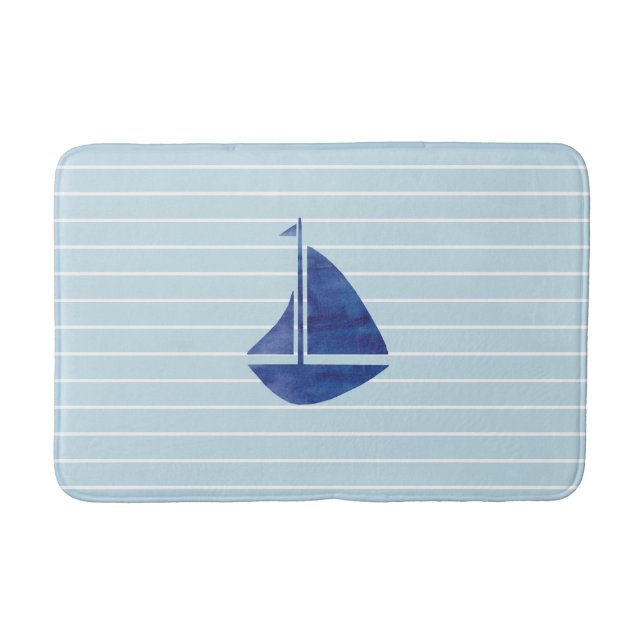 Tapis De Bain Bleu Sailboat Peinture Stripe Bain Côtier Mat (Devant)
