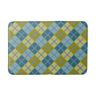 Tapis De Bain Bleu sarcelle olive jaune motif violet