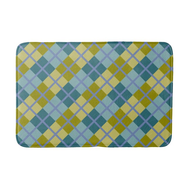 Tapis De Bain Bleu sarcelle olive jaune motif violet (Devant)