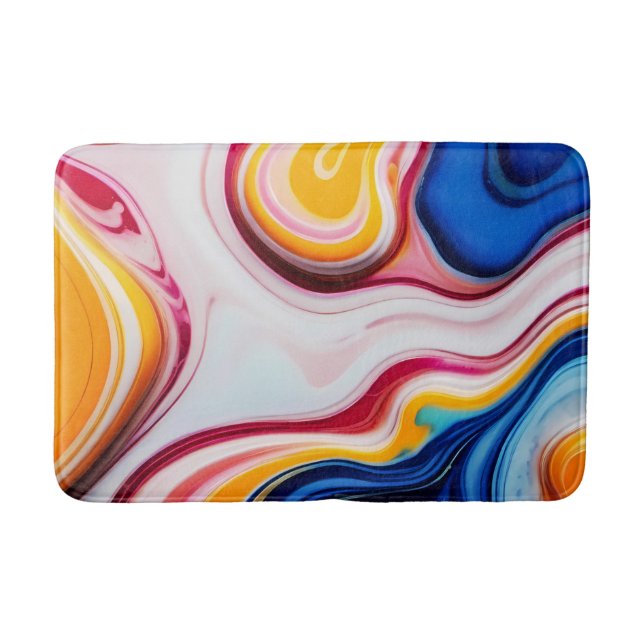 Tapis De Bain Bleu tendance rose jaune faux marbre blanc (Devant)