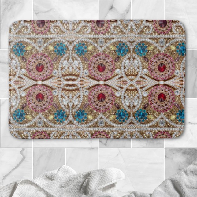 Tapis De Bain bleu turquoise or bordeaux rose bohème (turquoise blue silver gold burgundy pink bohemian bath mat)