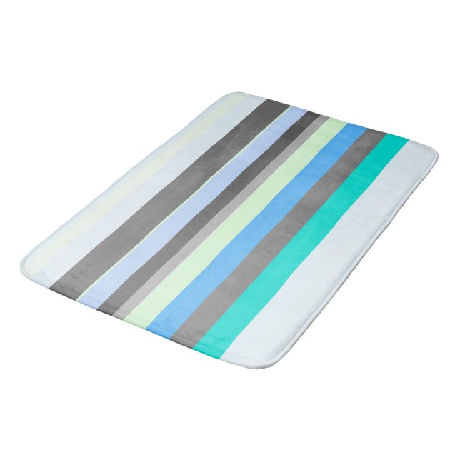 Tapis De Bain Bleu, vert et gris Abstrait rayures (Angle)
