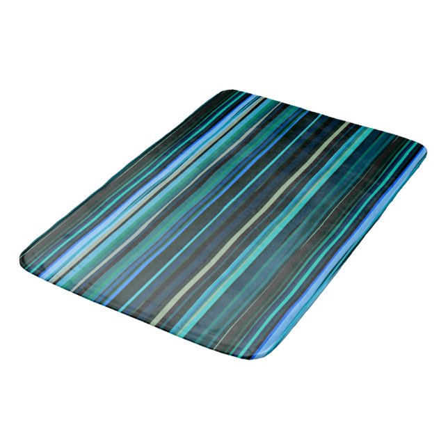 Tapis De Bain Bleu, vert et gris Abstrait rayures (Angle)