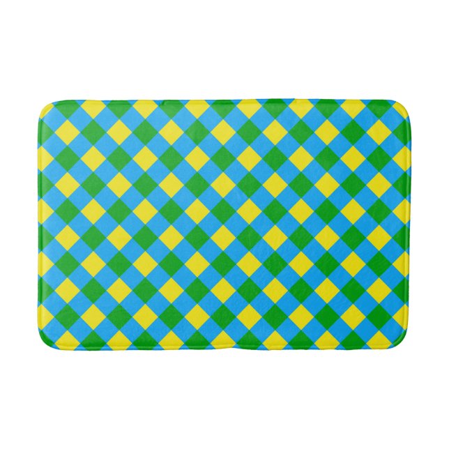 Tapis De Bain Bleu Vert Jaune Chèque Plaid Design Motif (Devant)
