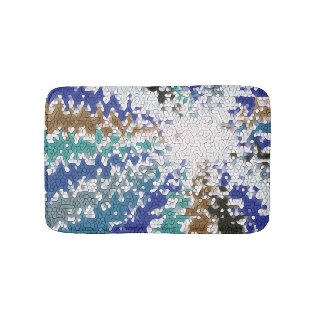 Tapis De Bain Bleu Vert Jaune Motif Unique (Devant)