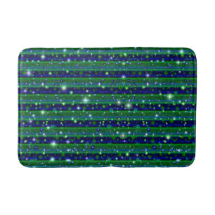 Tapis De Bain Bleu vert rayures avec étoiles et Raindrops