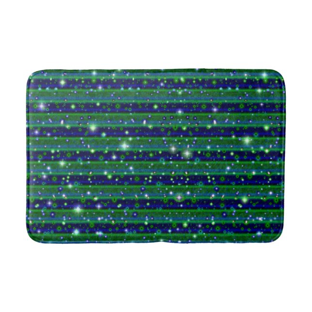 Tapis De Bain Bleu vert rayures avec étoiles et Raindrops (Devant)