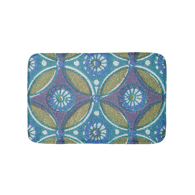 Tapis De Bain Bleu vert Rustique Boho Motif circulaire géométriq (Devant)