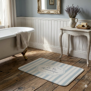 Tapis De Bain Bleu vintage et rayures crème, style campagne fran