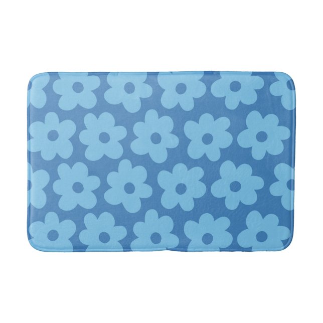 Tapis De Bain Bleu Whimsical Floral Retro, Gai, Preppy (Devant)