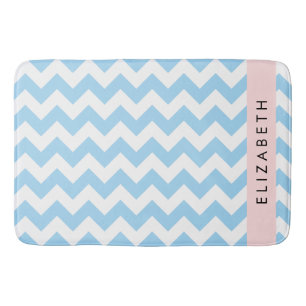 Tapis De Bain Bleu Zigzag, Bleu Chevron, Vague Motif, Votre Nom