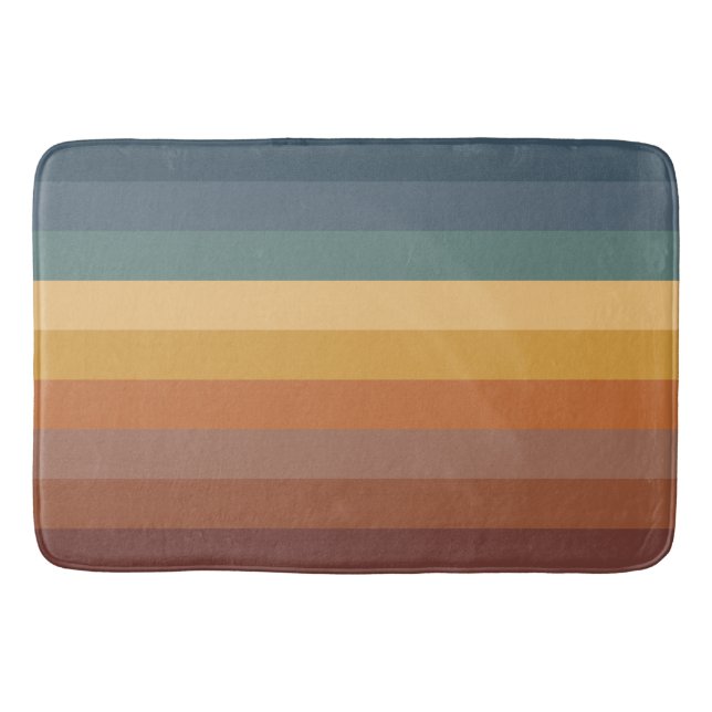 TAPIS DE BAIN BLEUE BROWN TAN MUSTARD STRIPES TURQUOISES (Devant)
