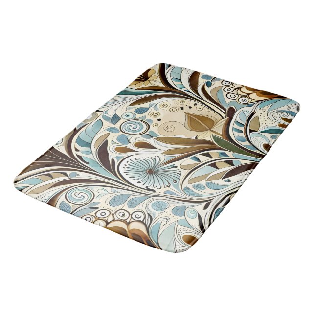 Tapis De Bain Bleus et bruns botaniques  (Angle)
