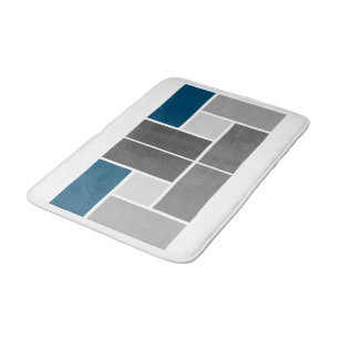 Tapis De Bain Bloc de couleur moderne Mosaïque Océan bleu gris b