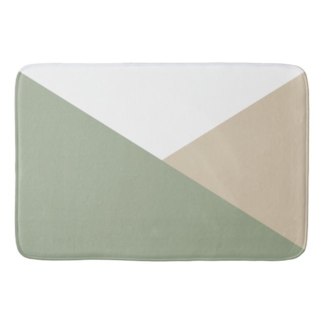 Tapis De Bain Bloc de couleur moderne Triangles Sage Vert Beige (Devant)