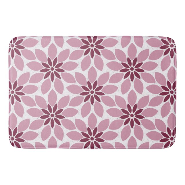 Tapis De Bain Bloc Imprimer Carrelage Fleurs rose rouge (Devant)
