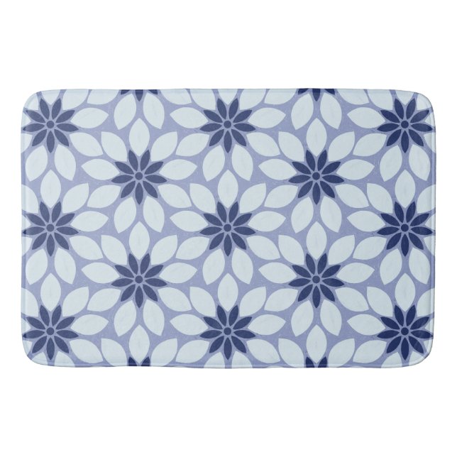 Tapis De Bain Blocage Imprimer Carrelage Fleurs bleues (Devant)