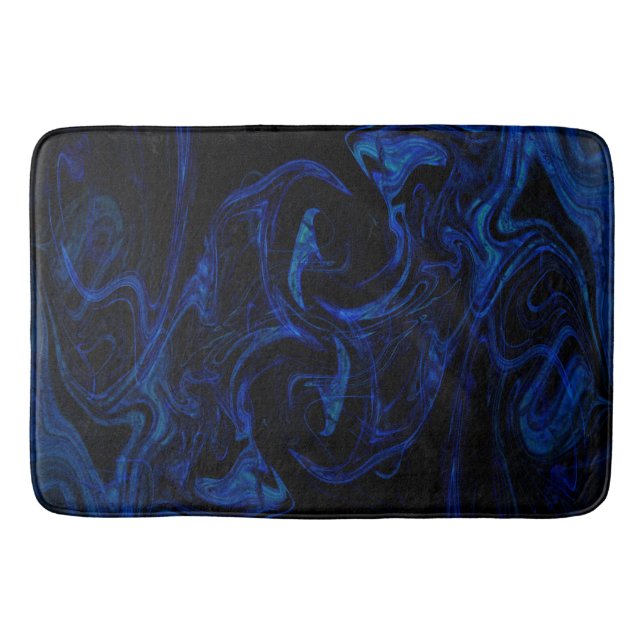 Tapis De Bain Blue Black Swirl Abstrait Smoky Cool (Devant)
