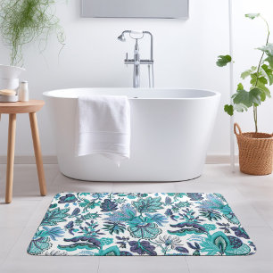 Tapis De Bain Blue Boho Vintage Floral Print