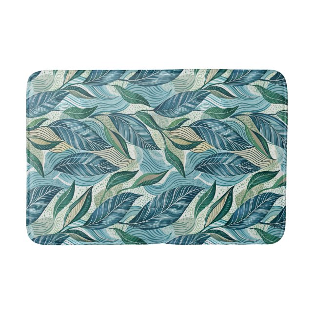 Tapis De Bain Blue Botanical Wave Modern Pattern (Devant)