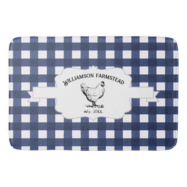Tapis De Bain Blue Buffalo Plaid Farm Poulet Mat de bain (Devant)