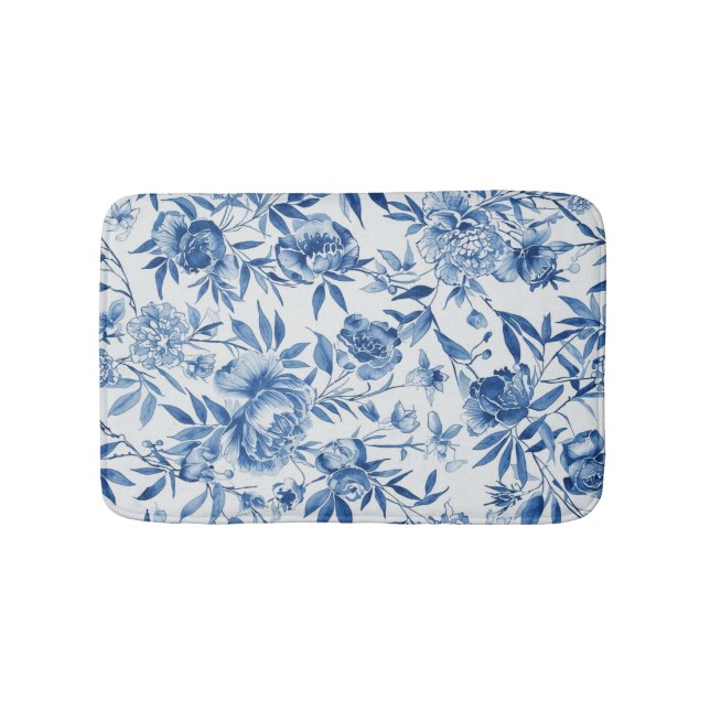 Tapis De Bain Blue Chinoiserie Watercolor Floral Botanical (Devant)