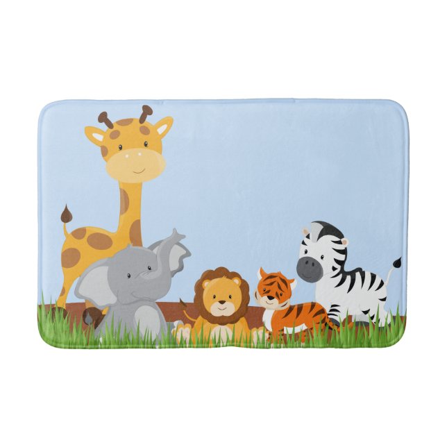 Tapis De Bain Blue Cute Jungle Baby Animaux Bath Mat (Devant)