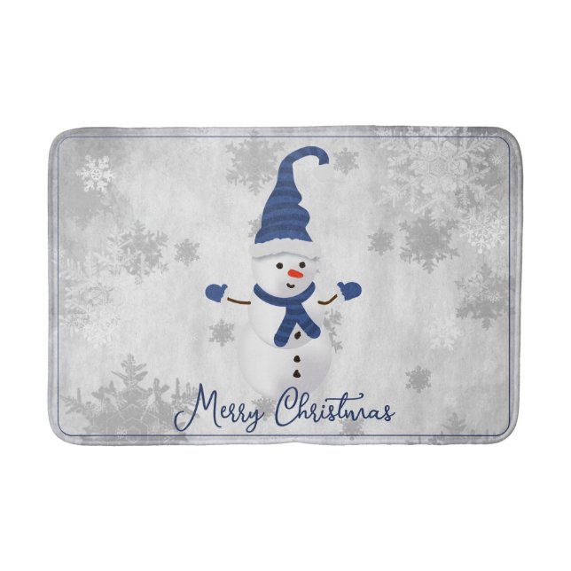 Tapis De Bain Blue Cute Snowman Fête Mat Bain (Devant)