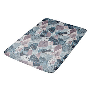 Tapis De Bain Blue et Mauve Abstrait Terrazzo Design