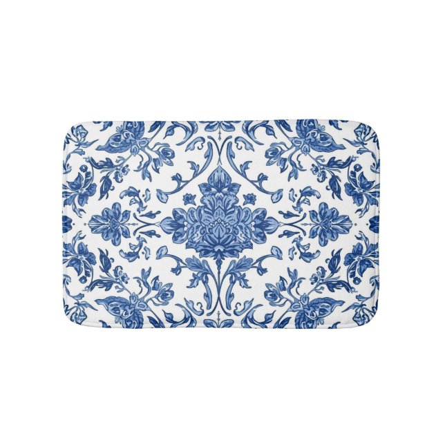 Tapis De Bain Blue Floral Chinoiserie White Watercolor (Devant)