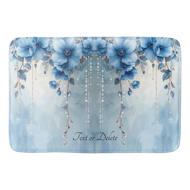 Tapis De Bain Blue Flowers and Pearls Bath Mat (Devant)