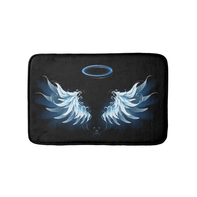 Tapis De Bain Blue Glowing Angel Wings on black background (Devant)