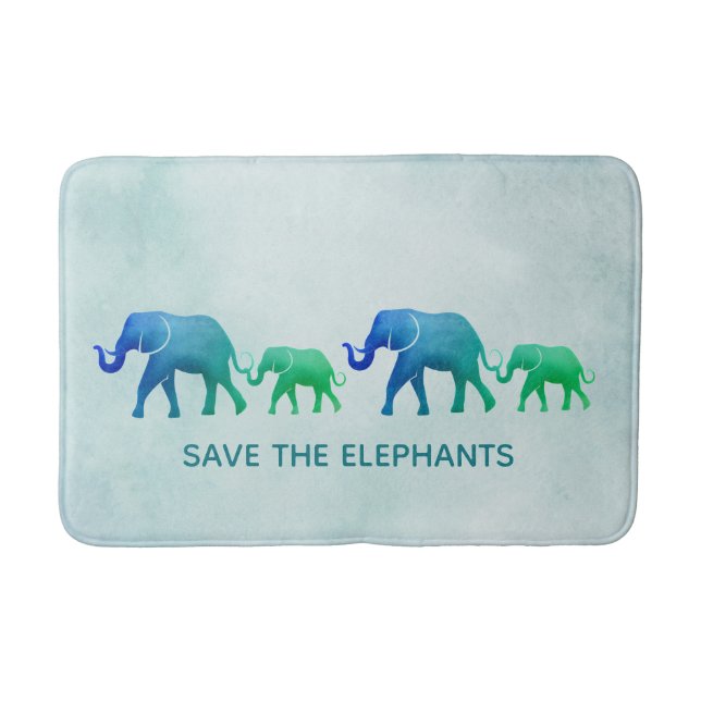 Tapis De Bain Blue Green Ombre Elephants Bain Mat (Devant)