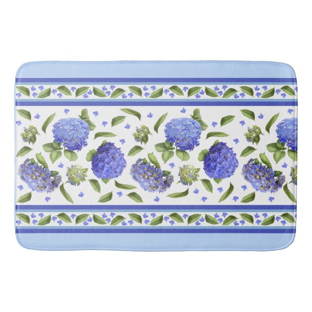 Tapis De Bain Blue Hydrangeas Floral Botanique Motif Mat (Devant)