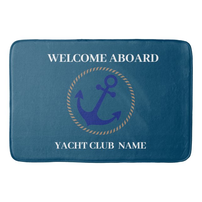 Tapis De Bain Blue Nautical Ancre yacht club bateau marina welco (Devant)