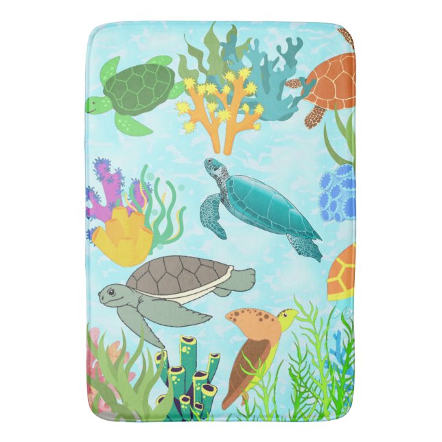 Tapis De Bain Blue Ocean Tropical Sea Turtles Corals Reef Marine (devant Vertical)