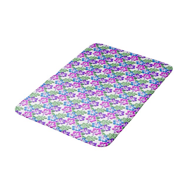 Tapis De Bain Blue Purple et rose Hibiscus Motif Salle de bain M (Angle)