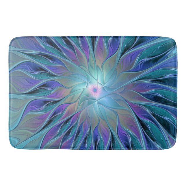 Tapis De Bain Blue Purple Flower Dream Abstrait Fractal Art (Devant)