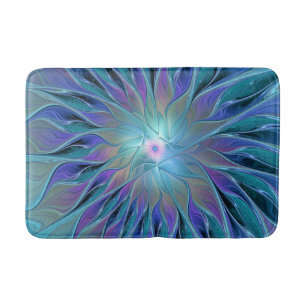 Tapis De Bain Blue Purple Flower Dream Abstrait Fractal Art