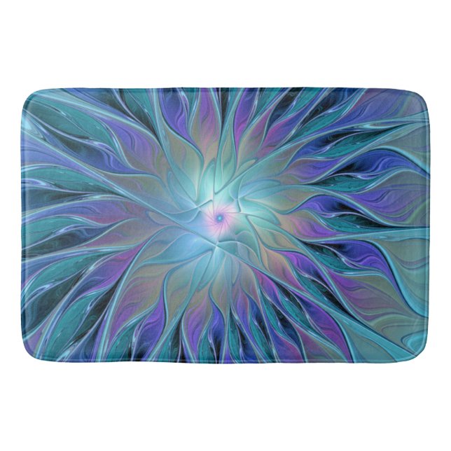 Tapis De Bain Blue Purple Flower Dream Abstrait Fractal Art (Devant)