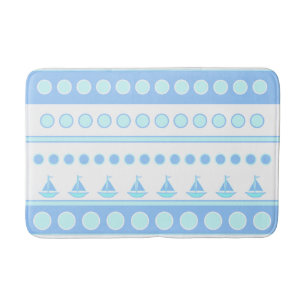 Tapis De Bain Blue Sailboats and Circles Rows