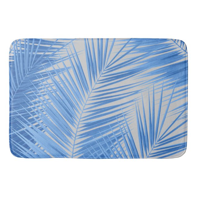 Tapis De Bain Blue Silver Grey Palm Feuilles Dream #1a (Devant)